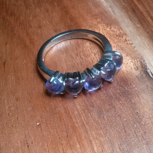 African Amethyst 5 Stone Stainless Steel Heart Ring (Size 6) - Picture 6 of 15